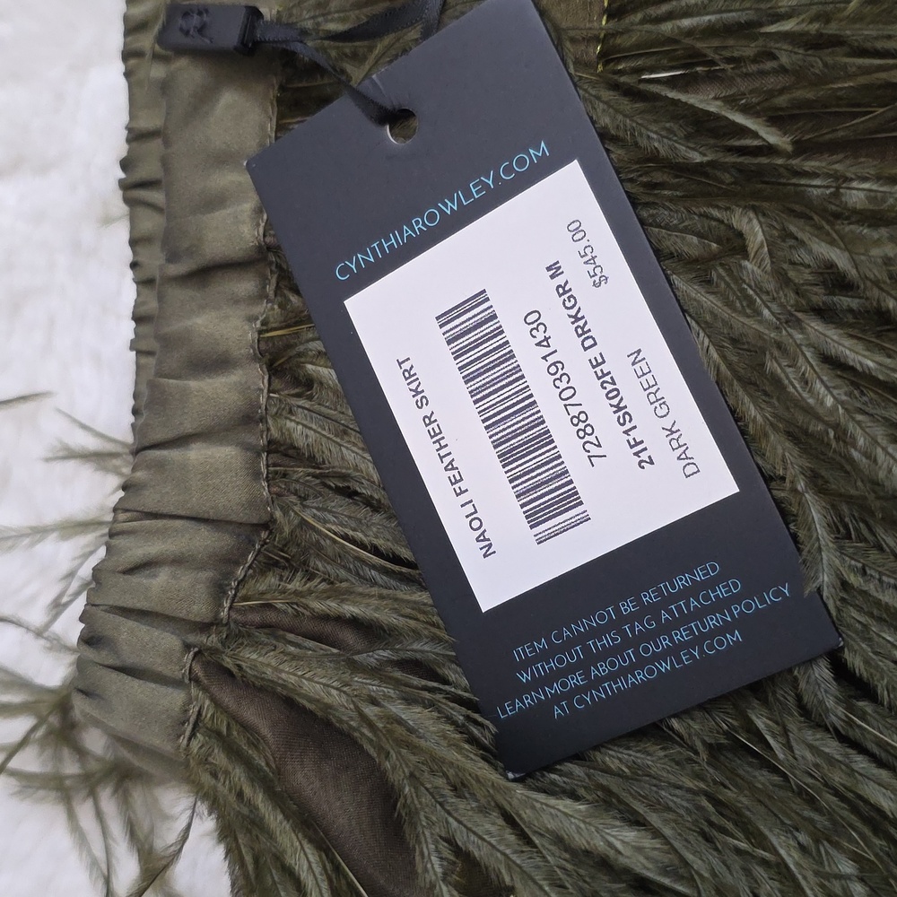 Cynthia Rowley Naoli  OSTRICH FEATHER   Olive Green Skirt.Size Medium. NWT - Picture 6 of 7